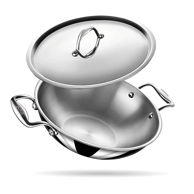 Stahl Artisan Triply 3.3 L, 26 cm Stainless Steel Kadhai with Lid,Kadai for Cooking, Stainless Steel Cookware Triply Kadai, Induction & Gas Stove Compatible
