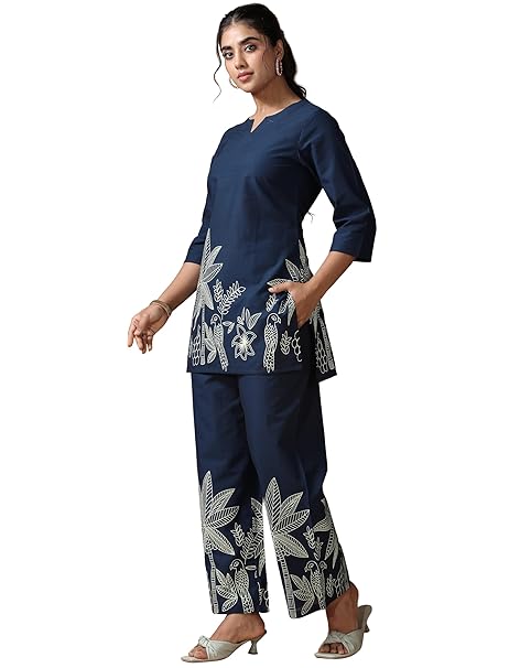 Pinkmint Women's Pure Cotton Co Ord Set l Kurta Sets for Women |Kurta Sets| Printed Kurta with Pant l Stylish Pocket & 3/4 Sleeve Women Co-ord Set (Avaiable in Plus size)