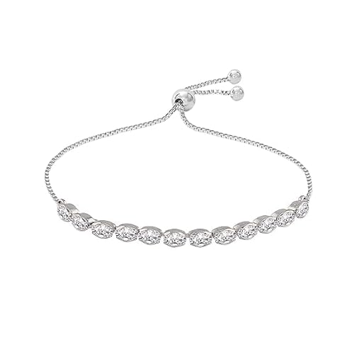 I Jewels SIlver Plated Cubic Zirconia Mother's Day Special Adjustable Bracelet Jewellery with Pull-Chain for Women (ADB169S)