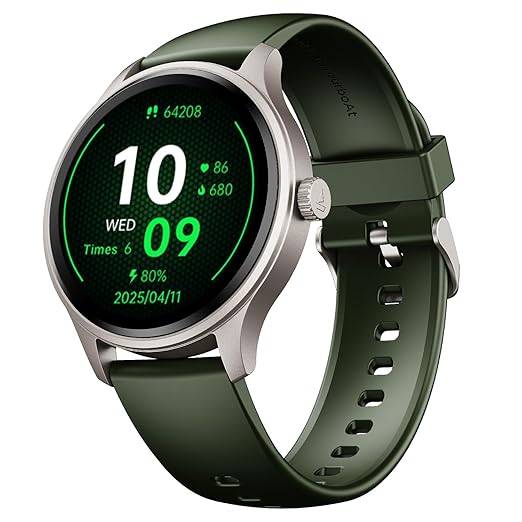 Boat Lunar Discovery Neo, 1.39" (3.5 cm) Round HD Display, Premium Metallic Finish, Animated Watchfaces, 100+ Sports Mode, Bluetooth Calling, Smart Watch for Men & Women (Olive Gold)