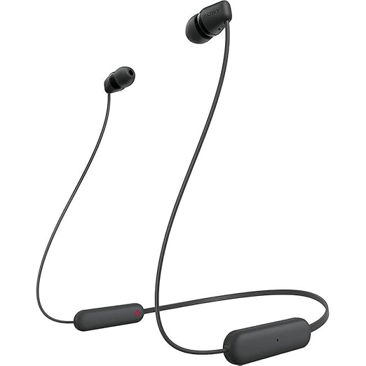 Sony WI-C100 Wireless Headphones with Customizable Equalizer for Deep Bass & 25 Hrs Battery, DSEE-Upscale, Splash Proof, 360RA, Fast Pair, in Ear Bluetooth Headset with Mic for Phone Calls (Black)
