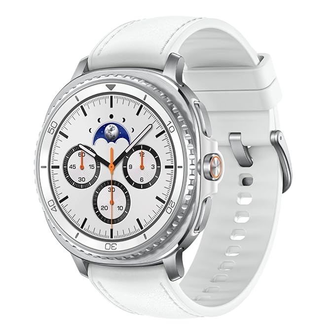 Samsung Galaxy Watch8 Classic (46mm LTE, White) with 3nm Processor | Dual GPS | Sapphire Glass & Stainless Steel | 5ATM & IP68 | BP, ECG, IHRN & Vascular Load Monitoring | Anti-oxidant Index