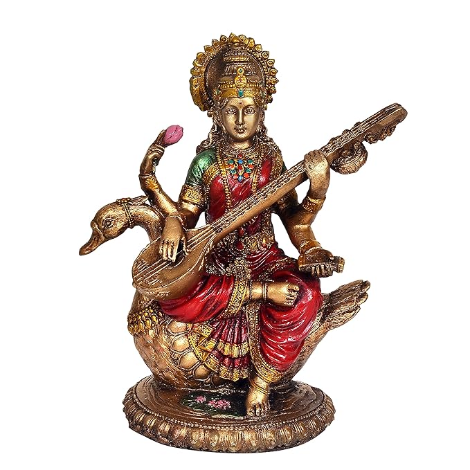 AONA Resin Saraswati Idol Statue for Home Decor On Swan for Diwali Temple | Height : 8.5 Inches, Multicolour