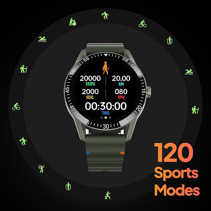Fire-Boltt Talk Round Smart Watch 1.39″ TFT Display with Bluetooth Calling, Dual Button, Voice Assistance, SPO₂ & Heart Rate Monitor, 120+ Sports Modes, Smartwatch for Men & Women - Green