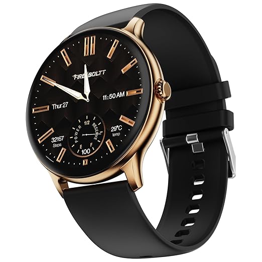 Fire-Boltt Phoenix Pro Round Smart Watch 1.39″ HD Display with Bluetooth Calling, AI Voice Assistant, SpO2 & Heart Rate Monitor, 120+ Sports Modes, IP67 Waterproof Smartwatch for Men & Women - Black