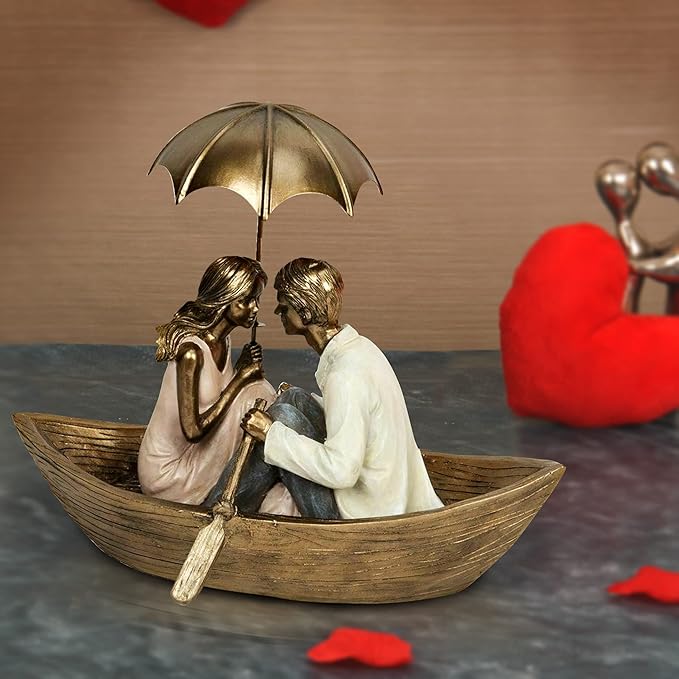 TIED RIBBONS Valentine Gift for Girlfriend Boyfriend Husband Wife Girls Boys Birthday Wedding Anniversary Romantic Boat Couple Showpiece for Home Decor Living Room Table,23 Cm,5 Cm,Gold