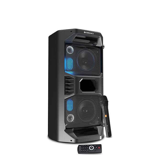 ZEBRONICS Space Deck Pro 55W Bluetooth Supporting Portable Speaker with USB,mSD Card,AUX,Built -in FM,LED Lights, TWS Function, Wireless Mic and Remote Control (Black)