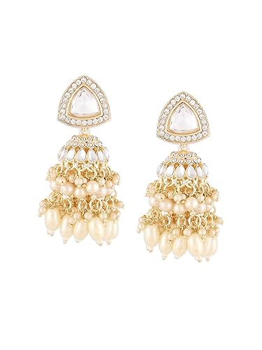Zaveri Pearls Gold Tone Dazzling Stones Austrian Diamonds Cluster Beads Jhumka Earring For Women-ZPFK18233