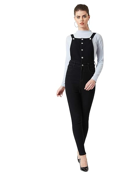 Miss Chase Women's Black Skinny Denim Dungaree
