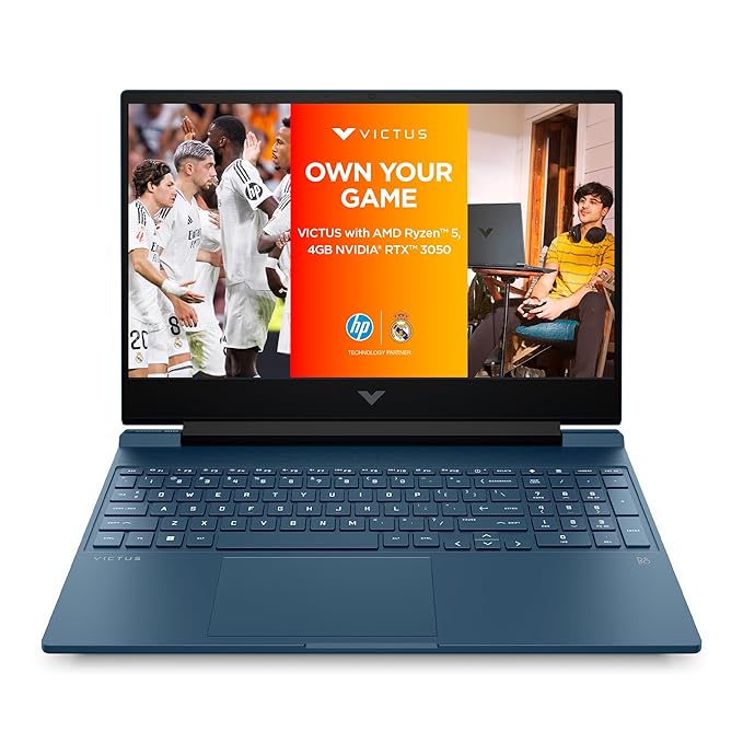 HP Victus, AMD Ryzen 5 5600H, NVIDIA RTX 3050 Gaming Laptop (16GB DDR4, 512GB SSD) 144Hz, IPS, 15.6"/39.6cm, FHD, Win 11, Office 21, Blue, 2.37kg, Enhanced Cooling, Backlit KB, fb0106AX/Fb0112AX