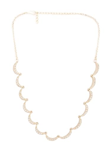 ZAVERI PEARLS Rose Gold Contemporary Cubic Zirconia Crescent Shape Sleek Necklace For Women-ZPFK15270