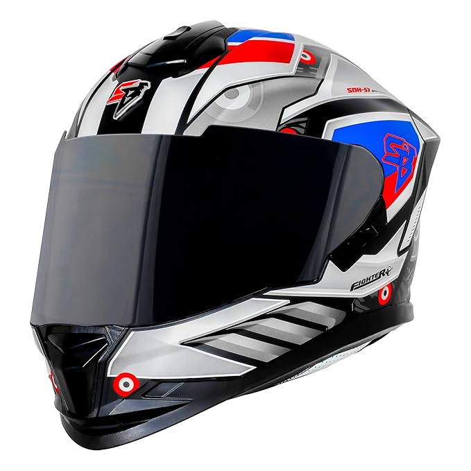 Steelbird SBH-57 Fighter F8 ISI and DOT Certified Full Face Graphic Helmet for Men and Women with Inner Silver Sun Shield