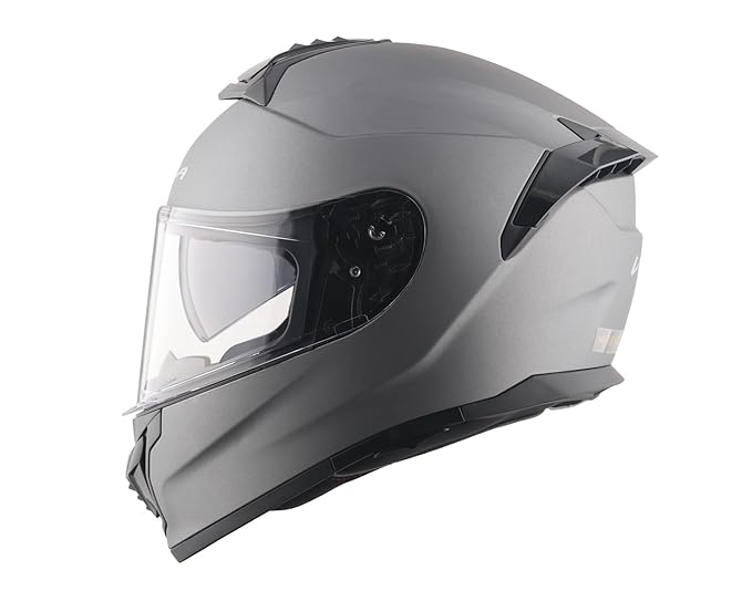 Vega Zap D/V Full Face Riding Helmet with Dual Visor, Shock Absorbing Liner, Comfortable Interior, Lightweight Shell, Aerodynamic Design, and Modern Dull Athena Grey Styling Dull Athena Grey-XL