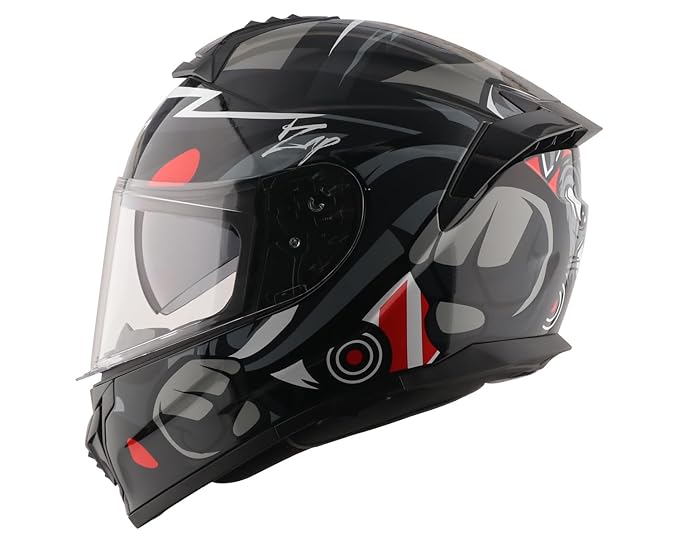 Vega Zap Dude D/V Full Face Riding Helmet with Dual Visor, Shock Absorbing Liner, Comfortable Interior, Lightweight Build, Aerodynamic Design, and Modern Black Red Styling Black Red-XL