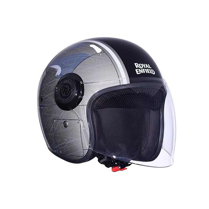 Royal Enfield Copter of Airborne Open Face Helmet | Lightweight Design | High-Impact ABS Shell | Certification: ISI & DOT | UV Treated Scratch Resistant Visor | Micrometric Buckle | Olive L