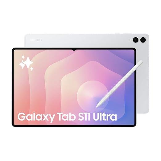 Samsung Galaxy Tab S11 Ultra with AI, Hexagonal S-Pen in-Box, 36.9 cm (14.6 Inch) Dynamic AMOLED 2X Display, 120Hz Refresh Rate, Pre Loaded Pro Apps, 12GB RAM, 512GB Storage, Wi-Fi Tablet, Silver