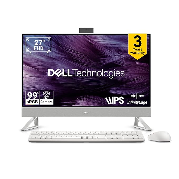 Dell 27 All-in-One|14th i7-150U, 16GB RAM DDR5 1TB SSD,Intel Graphics|27" FHD AG,IPS, 99% SRGB|Win 11+MSO'24+O365|Molded Speaker Grill|Intel WiFi 6e|5MP Pop-Up IR Camera|Dolby Atmos Dual Speakers