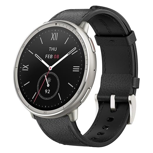 Amazfit Active 2 Premium (Smartchoice) 44mm Smart Watch, Sapphire Glass Display, Free Silicon Strap, Built in GPS, 10day Battery, 5ATM, iOS & Android, 2000 Nits, 160+ Sports Mode, Black Leather
