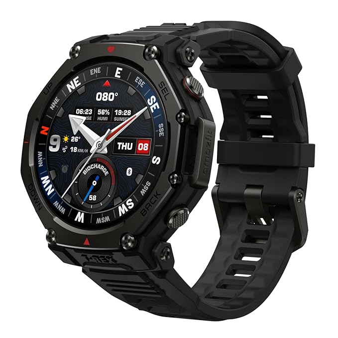 Amazfit T-Rex 3 Pro (Smartchoice)Outdoor Smart Watch 48mm Sapphire AMOLED Display,Ti Bezel,Dual Band GPS,Offline Maps,25 Days Battery,Built-in Flashlight,10 ATM,180+ Sport Mode,Android & iPhone,Black
