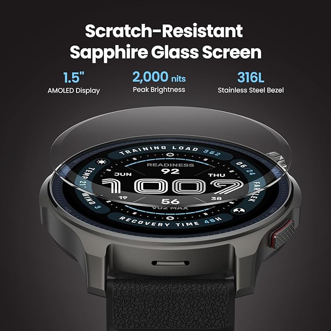 Amazfit Balance 2 Smart Watch 47mm AMOLED Sapphire Glass Display, Dual Band GPS, 21 Days Battery, 170+ Sport Modes, Hyrox Mode, Accurate Readings, for Android & iPhone