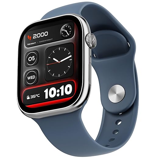 Fire-Boltt Ninja X Ring Smart Watch with 1.96” Large Display, Bluetooth Calling, Wireless Charging, AI Voice Assistant, 500+ Watch Faces, Health Suite, Smart Watch for Man & Woman – Blue S