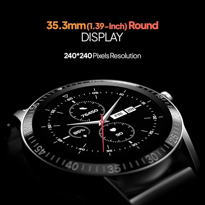 Fire-Boltt Talk Round Smart Watch 1.39″ TFT Display with Bluetooth Calling, Dual Button, Voice Assistance, SPO₂ & Heart Rate Monitor, 120+ Sports Modes, Smartwatch for Men & Women - Black