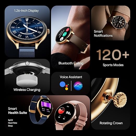 Fire-Boltt Phoenix Air Smart Watch 1.26” Round Display, Rotating Button, Wireless Charging, Ultra Lightweight Metal Body, Bluetooth Calling, Smartwatch with Silicone & Mesh Steel Straps Cloud White