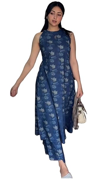 GoSriKi Women's Cotton Kurta Set | Stylish Co Ord Set for Women | Printed A-Line Kurta with Pant | Cord Set for Women Stylish