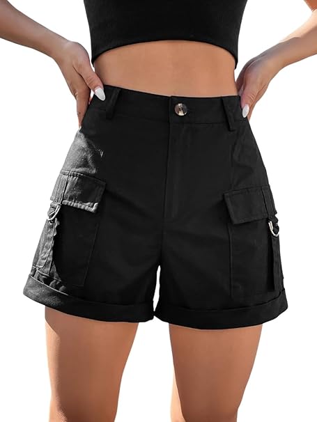 GRECIILOOKS Women’s High Waisted Cotton Cargo Shorts, Casual Utility Shorts with Pockets for Summer Street wear & Outdoor