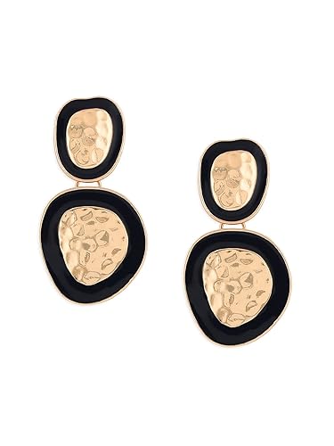 Zaveri Pearls Black Enamel Classy Contemporary Soft Hammered Drop Earring For Women-ZPFK14466