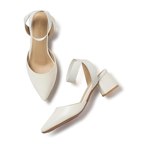 Marc Loire Women's Pointed Toe Block Heel Pumps with Elastic Ankle Loop | Stylish Formal & Office Wear Dress Shoes | Comfortable Anti-Slip Footwear for Women