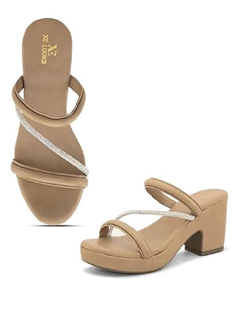 XE Looks Fashion Sandals | Faux Leather Stylish and Comfortable Block Heel With Ankle Straps | For Wedding Occasion| For Women & Girls