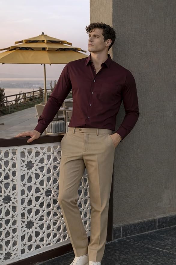 Louis Philippe Men’s Slim Fit Bamboo Blend Sustainable Stretch Young Formal Shirt
