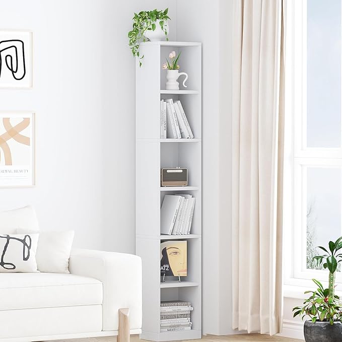 Amazon Brand - Solimo 6 Layer Engineered Wood Bookshelf | Multipurpose Home Decor Storage Rack | Showcase Organizer for Living Room, Kitchen, Bedroom, Office | White