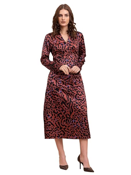 FableStreet Satin Animal Print Shift Dress - Multicolour