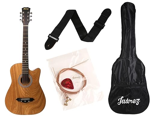 Juârez JRZ38C/ASH 6 Strings Acoustic Guitar 96.52 cm (38 Inch) Cutaway, Right Handed, Ash with Bag, Strings, Picks and Strap