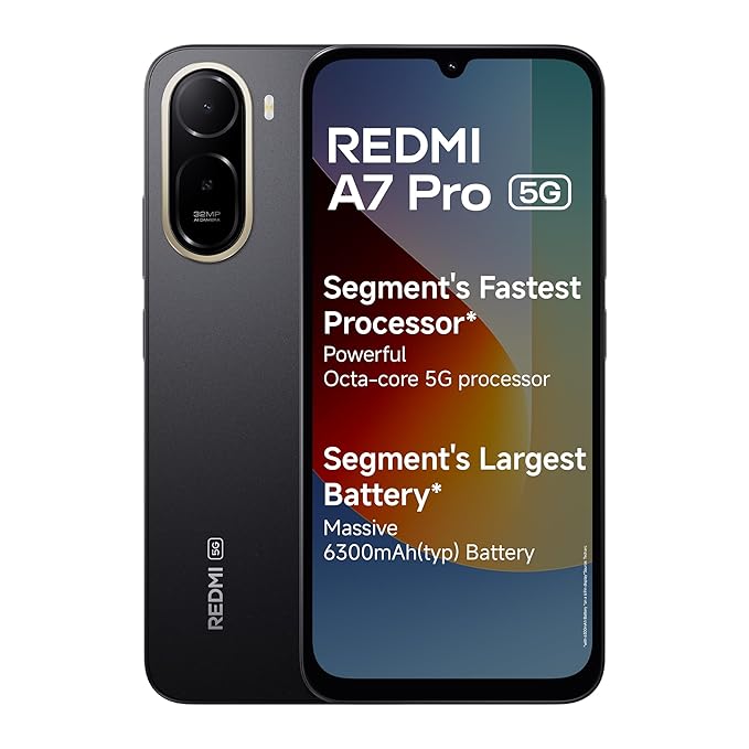 REDMI A7 Pro 5G (Black, 4GB RAM, 64GB Storage) | Segment's Fastest Processor | Segment's Largest Battery | Segment's Largest & Smoothest 6.9in 120Hz Display