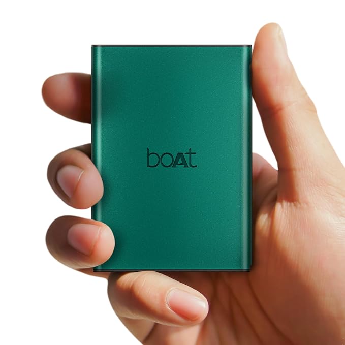 Boat Energyshroom PB400 Pro 20000 mAh 22.5W Pocket Size, Compact Power Bank, Fast Charging (2X Output Ports, Supports Android, iPhone, Tablets, Earbuds, etc.) (Emerald Green), USB Type C