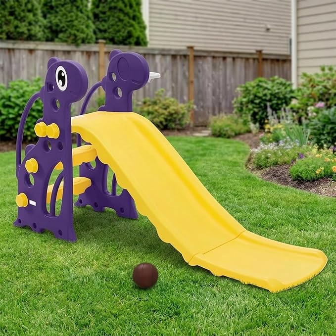 Amazon Brand - Solimo Modern Super Slide with Basketball for Indoor & Outdoor Use | Safe & Fun | Ideal for Boys & Girls | Toy for Kids | Easy Assembly | Suitable for Age 24M-4Y, Multicolor