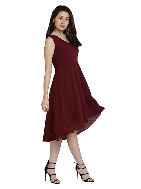 Miss Chase Women's Round Neck Sleeveless Floral Ruffled GatheKnee-Long Skater Dress