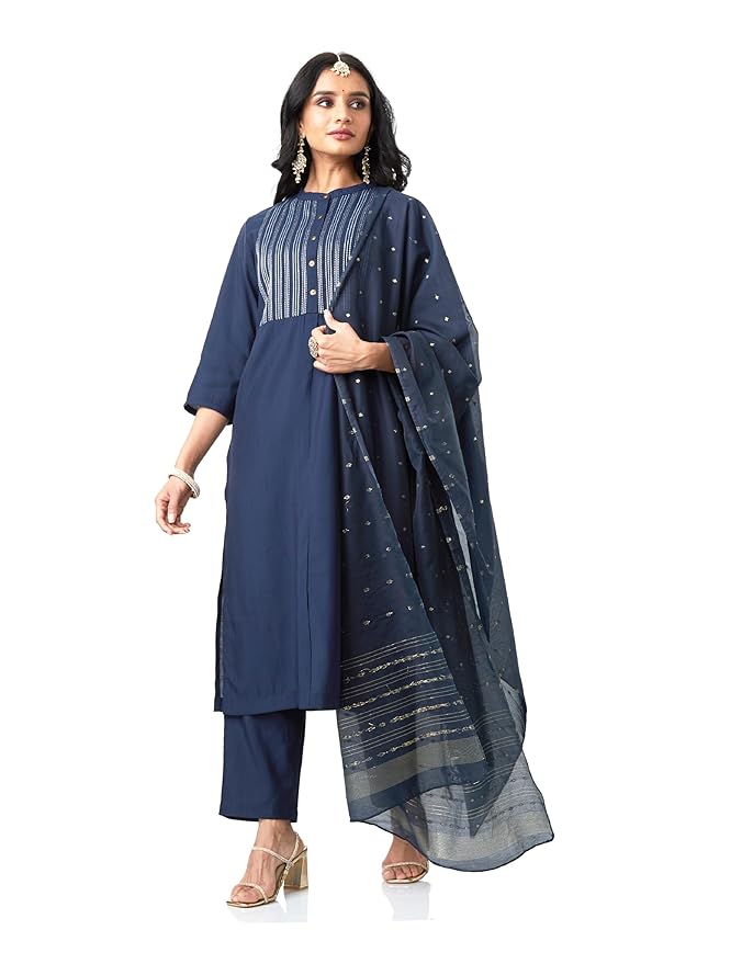 Amazon Brand - Myx Women's Embroidered Kurta Pant Set with Dupatta (Available in Plus Sizes)