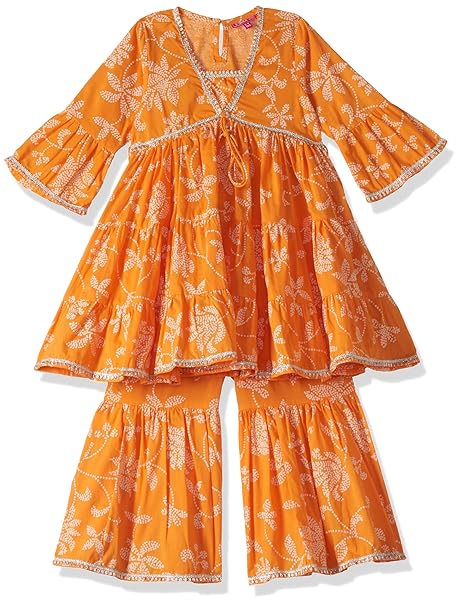 BIBA Girl Cotton Tiered Printed Suit Set