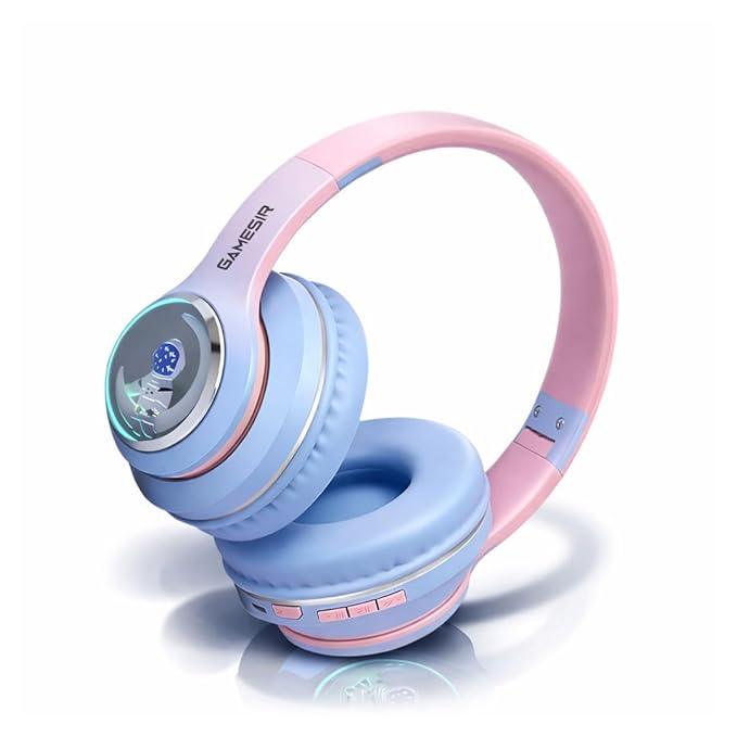 GameSir Astro Junior Wireless Headphones with 40mm Drivers, Deep Bass Stereo Sound, Bluetooth 5.3, Over-Ear Noise Isolation Headset with LED Light, Built-in Mic for PC, Mobile & Laptop (Blue)