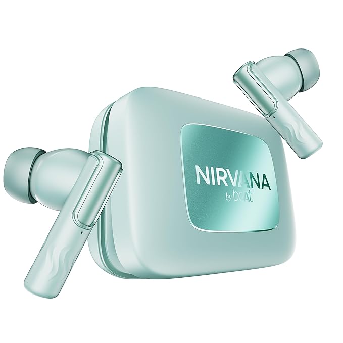 Boat Nirvana Ivy Pro, Dolby Atmos w/Head Tracking, 52dB Hybrid Adaptive ANC,Hi-Res LDAC, Titanium Dual Drivers, Bluetooth Earbuds, TWS Ear Buds Wireless Earphones w/mic (Mist Blue)