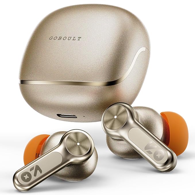 GOBOULT Raven in Ear TWS Earbuds with 70H Playtime, App Support, Quad Mic ENC, 50ms Ultra Low Latency, Dual Device Pairing, 10mm Driver, BTv 5.4 Wireless Earbuds (Champagne)