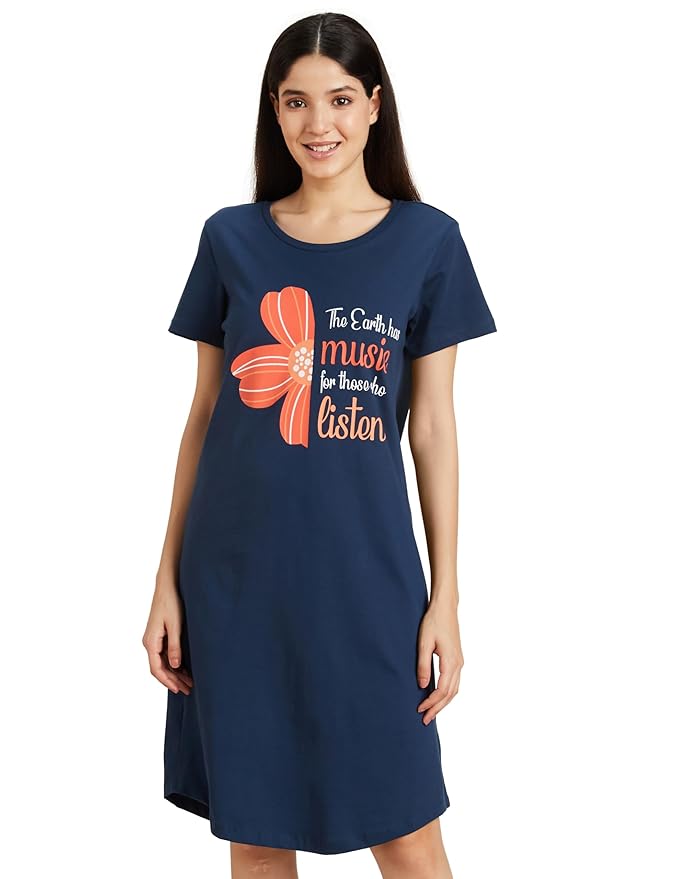 Amazon Brand - Symbol Women's Cotton Knee Length Regular Fit Nighty | Night Dress (Available in Plus Sizes)