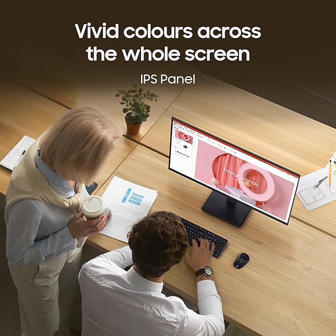 Samsung 22" (54.6 cm) S3 Flat Monitor|Super Slim Borderless Design|IPS Panel|FHD 1920 x 1080|100 Hz|5 ms|Ports-HDMI,VGA|Game Mode|Eye Saver Mode||Wall Mountable|LS22D300GAWXXL|Black