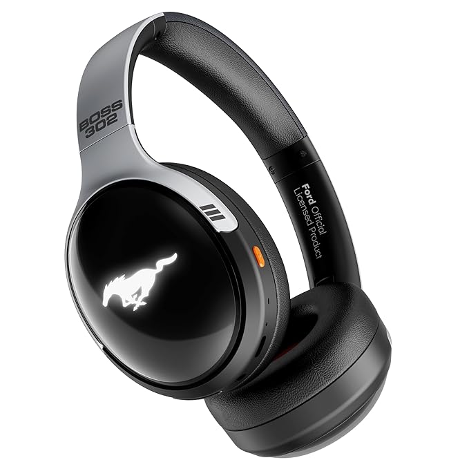 GOBOULT Mustang Thunder Bluetooth Headphones with Upto 70H Playtime, BoomX Technology, Brightness LEDs, 40mm Driver, Zen ENC Mic, BTv 5.4, Type-C Fast Charging, Over Ear Wireless Headphone with Mic