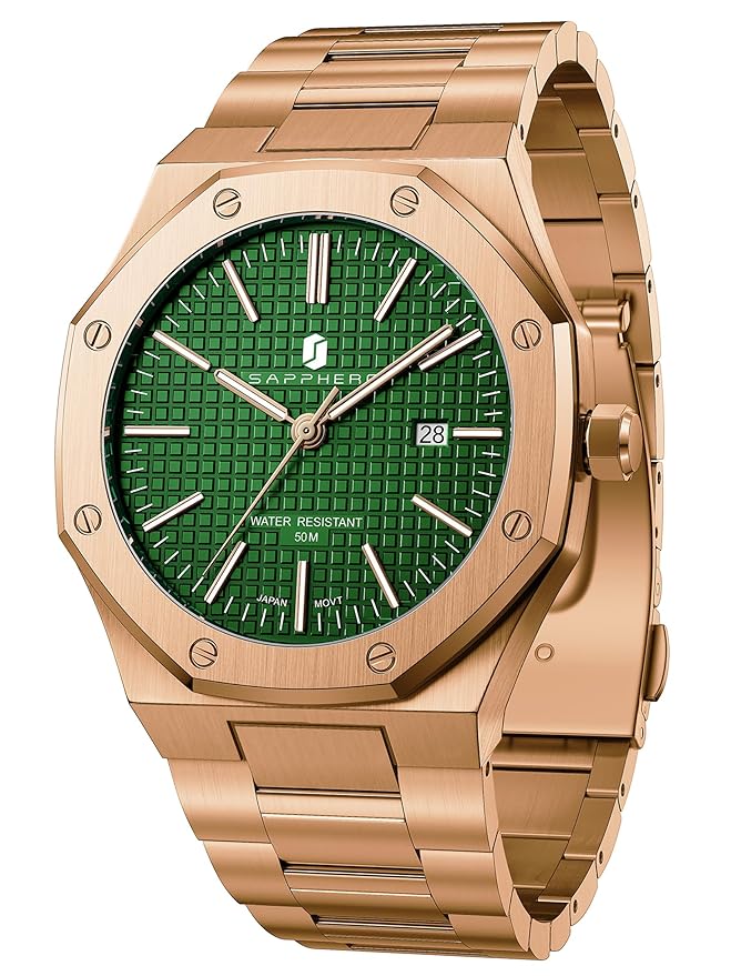 Sapphero Watches for Men Waterproof Luminous Watches with Date Dial Chronograph Analog Quartz Movement Steel Stainless Business Wrist Watches Mens Gifts