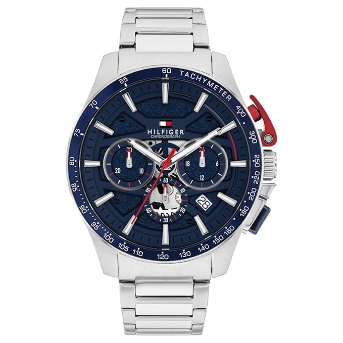 Tommy Hilfiger Bank with Blue Dial Silver Stainless Steel Strap Watch for Men - TH1792261